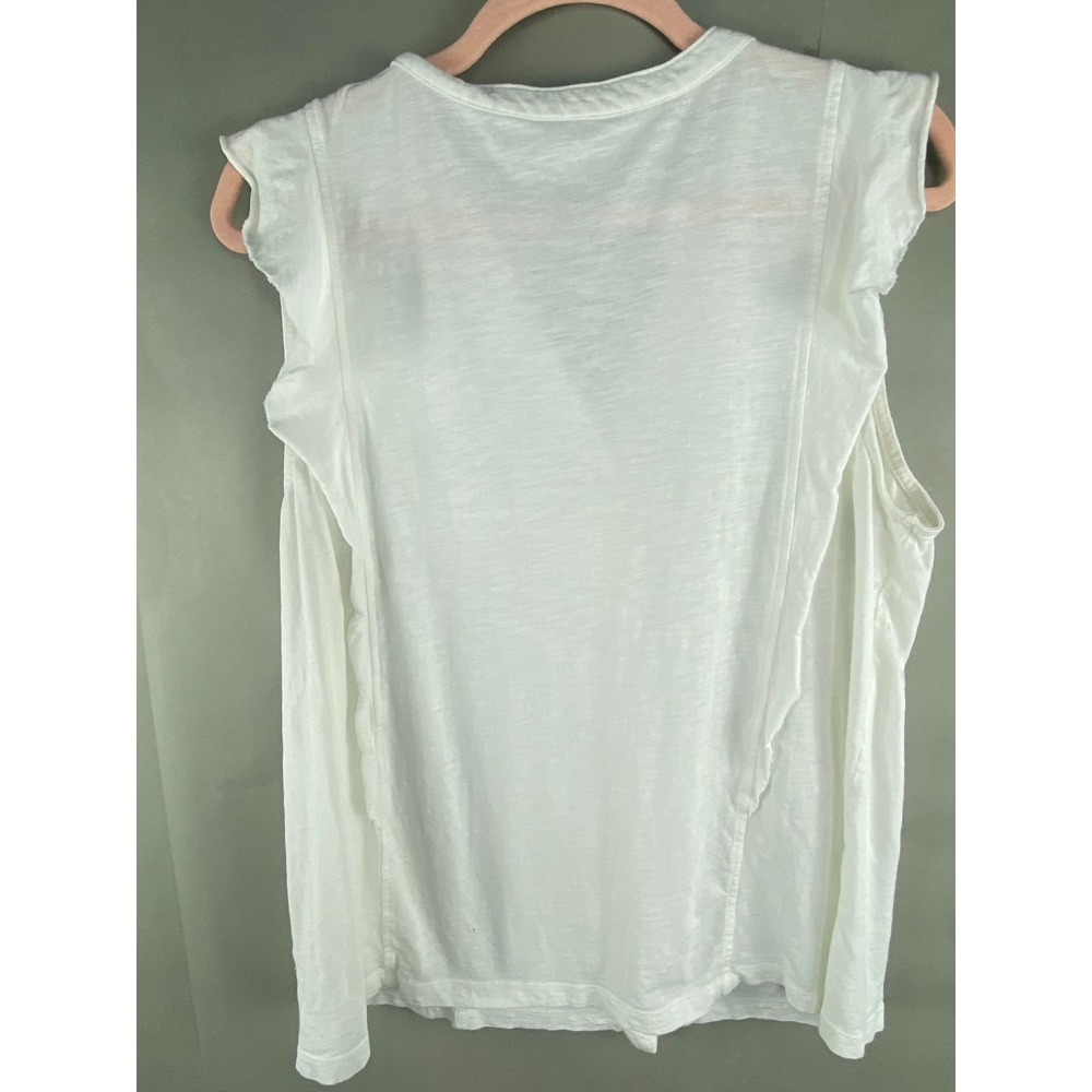Sonoma Women Top L White Sleeveless Button Front Ruffle Slub Knit Everyday Tee - Picture 6 of 10